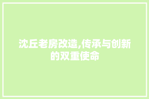 沈丘老房改造,传承与创新的双重使命