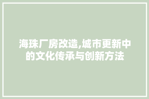 海珠厂房改造,城市更新中的文化传承与创新方法