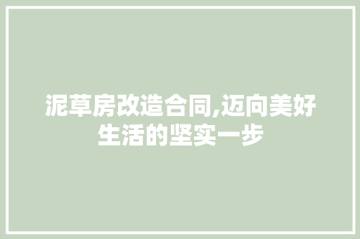 泥草房改造合同,迈向美好生活的坚实一步