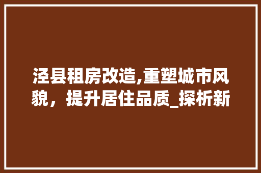 泾县租房改造,重塑城市风貌，提升居住品质_探析新型城镇化进程中的租房变革