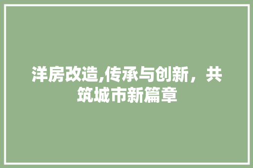 洋房改造,传承与创新，共筑城市新篇章