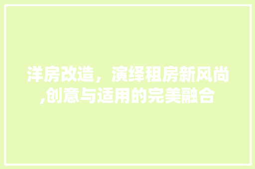 洋房改造，演绎租房新风尚,创意与适用的完美融合