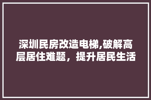 深圳民房改造电梯,破解高层居住难题，提升居民生活品质