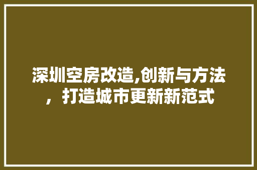 深圳空房改造,创新与方法，打造城市更新新范式 装修材料