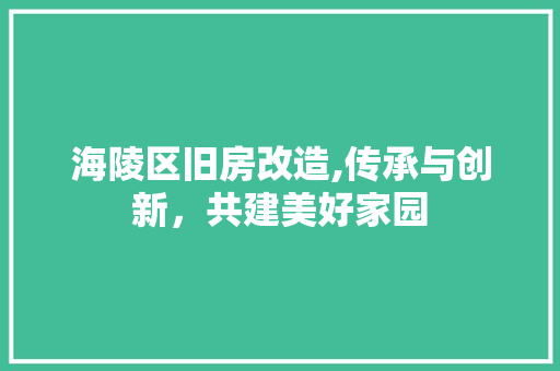 海陵区旧房改造,传承与创新，共建美好家园 装修攻略