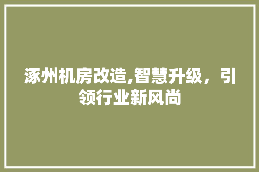 涿州机房改造,智慧升级，引领行业新风尚