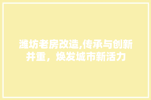 潍坊老房改造,传承与创新并重，焕发城市新活力