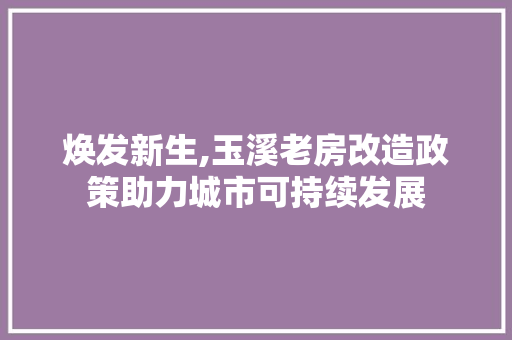 焕发新生,玉溪老房改造政策助力城市可持续发展