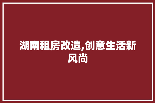 湖南租房改造,创意生活新风尚