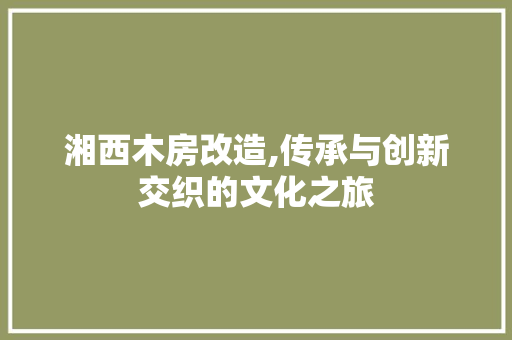 湘西木房改造,传承与创新交织的文化之旅