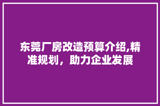 东莞厂房改造预算介绍,精准规划，助力企业发展