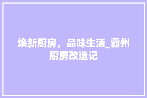 焕新厨房，品味生活_霸州厨房改造记