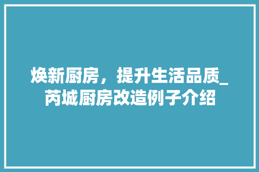 焕新厨房，提升生活品质_芮城厨房改造例子介绍