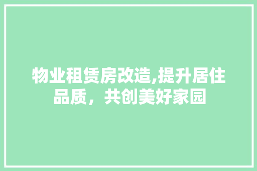 物业租赁房改造,提升居住品质，共创美好家园