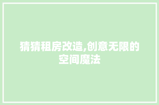 猜猜租房改造,创意无限的空间魔法
