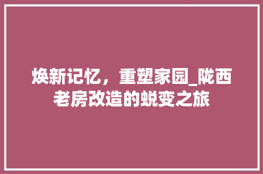 焕新记忆，重塑家园_陇西老房改造的蜕变之旅