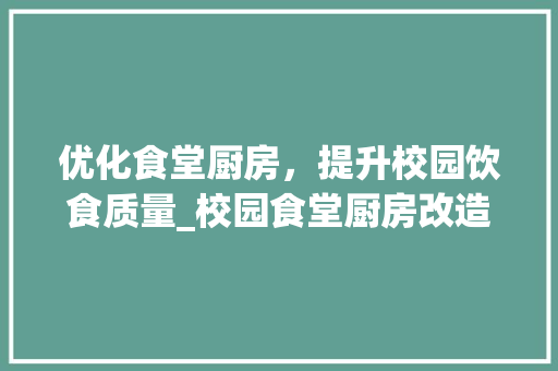 优化食堂厨房，提升校园饮食质量_校园食堂厨房改造工程报价分析
