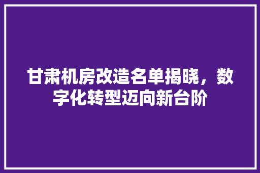 甘肃机房改造名单揭晓，数字化转型迈向新台阶