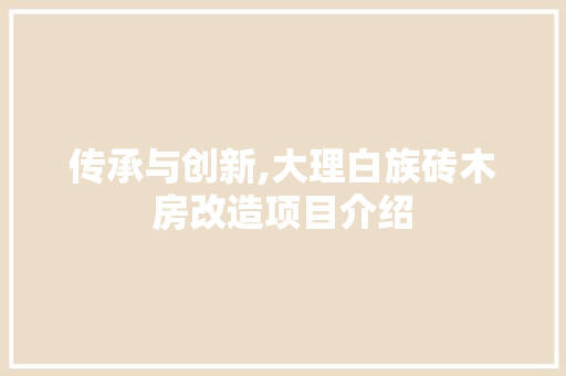传承与创新,大理白族砖木房改造项目介绍