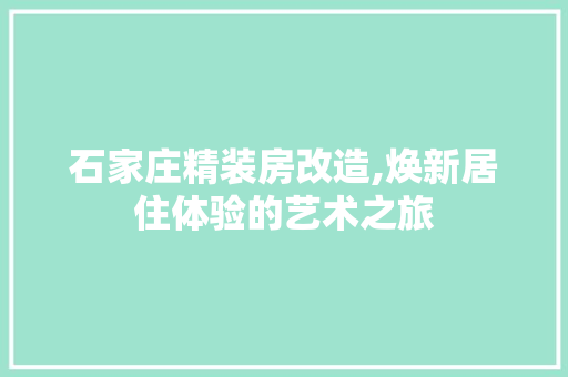 石家庄精装房改造,焕新居住体验的艺术之旅 建筑设计