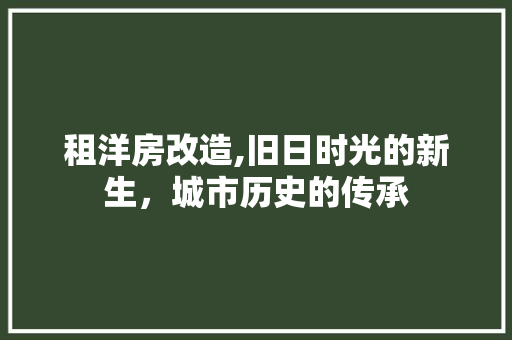 租洋房改造,旧日时光的新生，城市历史的传承