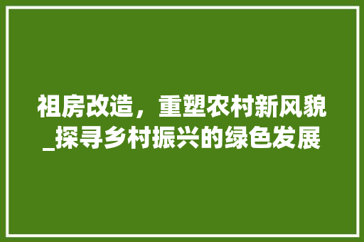 祖房改造，重塑农村新风貌_探寻乡村振兴的绿色发展之路