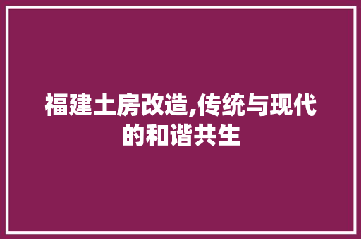 福建土房改造,传统与现代的和谐共生