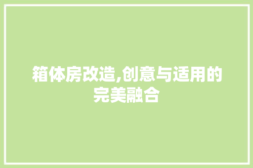 箱体房改造,创意与适用的完美融合