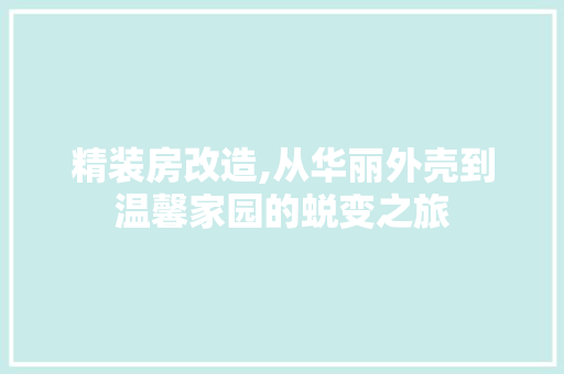 精装房改造,从华丽外壳到温馨家园的蜕变之旅