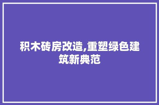积木砖房改造,重塑绿色建筑新典范