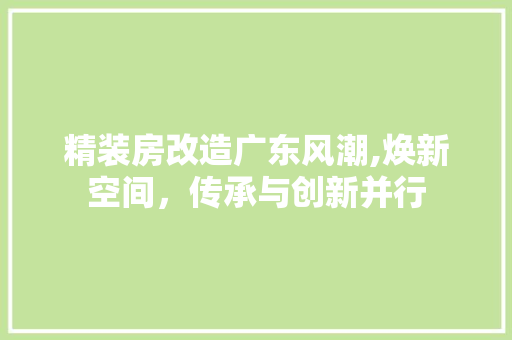 精装房改造广东风潮,焕新空间，传承与创新并行 建筑设计