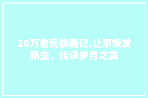 20万老房焕新记,让家焕发新生，传承岁月之美