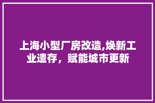 上海小型厂房改造,焕新工业遗存，赋能城市更新