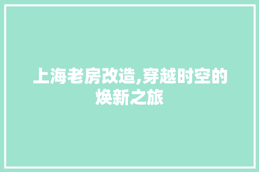 上海老房改造,穿越时空的焕新之旅