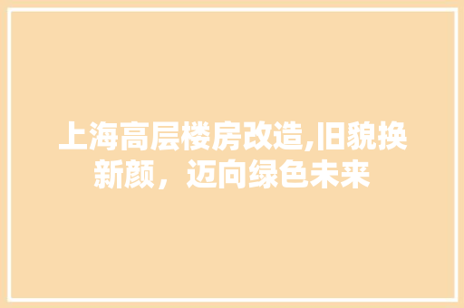 上海高层楼房改造,旧貌换新颜，迈向绿色未来