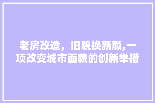老房改造，旧貌换新颜,一项改变城市面貌的创新举措
