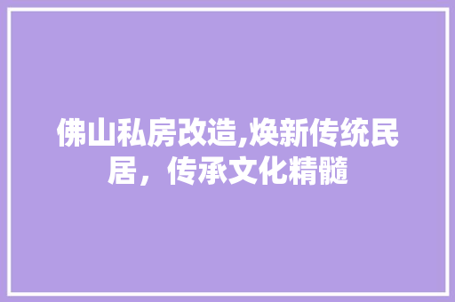 佛山私房改造,焕新传统民居，传承文化精髓