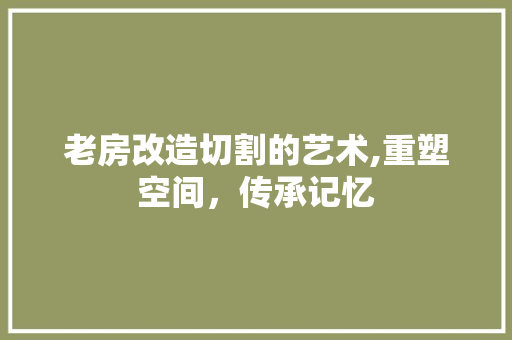 老房改造切割的艺术,重塑空间，传承记忆