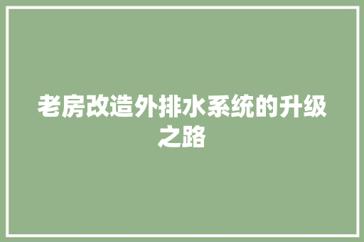 老房改造外排水系统的升级之路