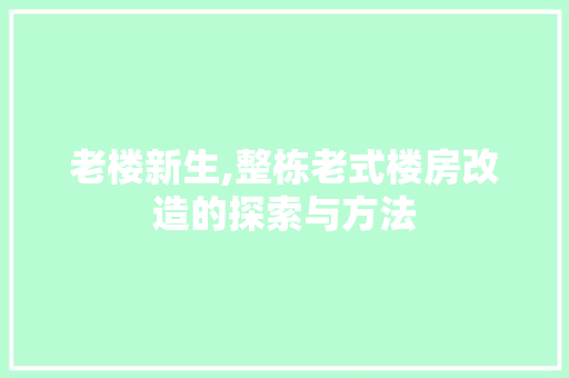 老楼新生,整栋老式楼房改造的探索与方法