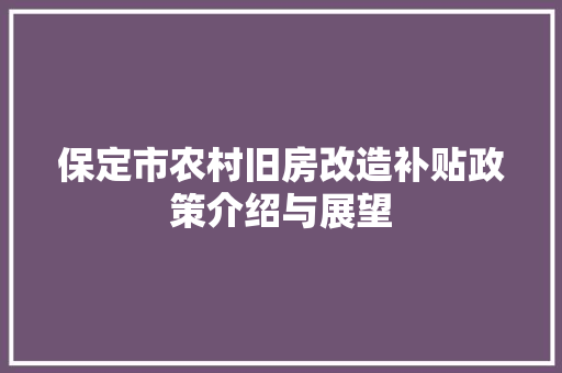 保定市农村旧房改造补贴政策介绍与展望