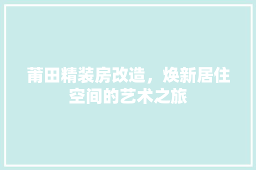 莆田精装房改造，焕新居住空间的艺术之旅