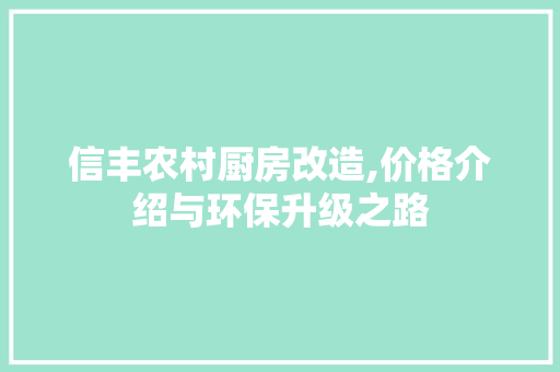 信丰农村厨房改造,价格介绍与环保升级之路
