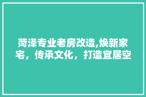 菏泽专业老房改造,焕新家宅，传承文化，打造宜居空间