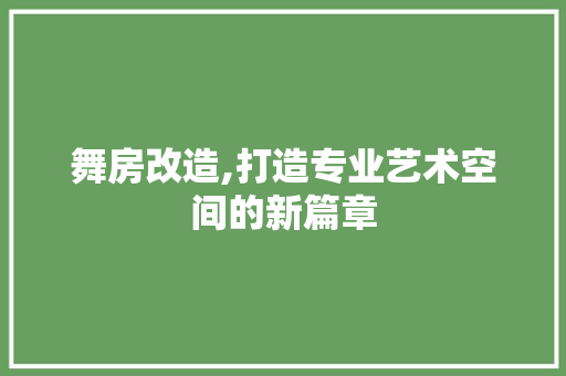舞房改造,打造专业艺术空间的新篇章