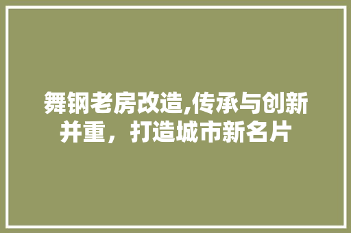 舞钢老房改造,传承与创新并重，打造城市新名片