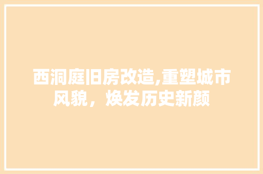 西洞庭旧房改造,重塑城市风貌，焕发历史新颜