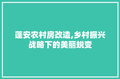 蓬安农村房改造,乡村振兴战略下的美丽蜕变