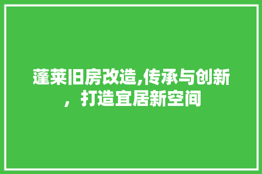 蓬莱旧房改造,传承与创新，打造宜居新空间