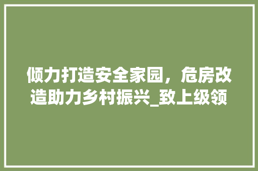 倾力打造安全家园，危房改造助力乡村振兴_致上级领导的一封求助申请